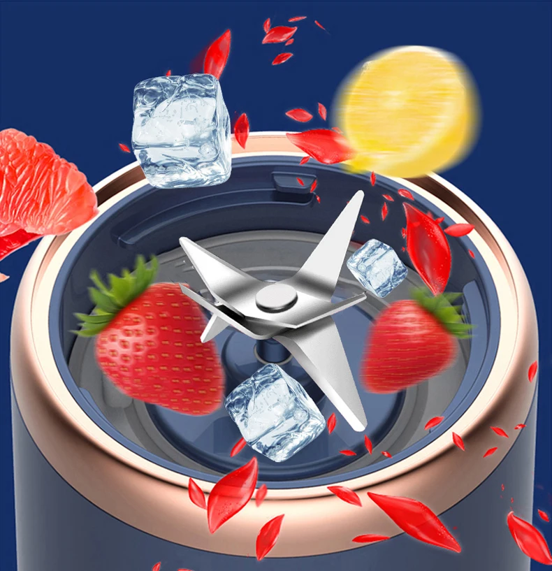 Spremiagrumi portatile a 6 lame Spremiagrumi ricaricabile USB Lama in acciaio inossidabile Tazza Spremiagrumi Frutta Frullatore automatico per frullato Utensile da cucina