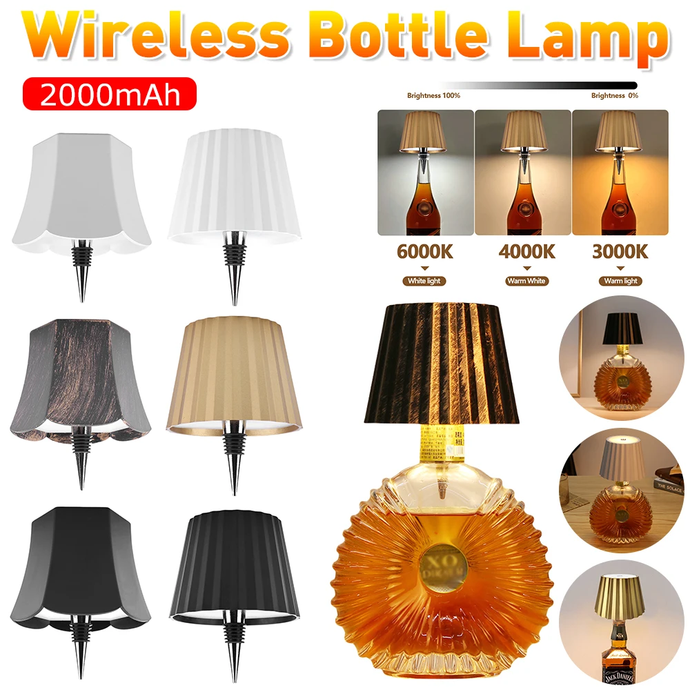 Lámpara de botella inalámbrica con Control táctil, Base de botella de vino, jarrones recargables, barra de luz LED, lámpara de seta de comedor, decoración de la habitación del hogar