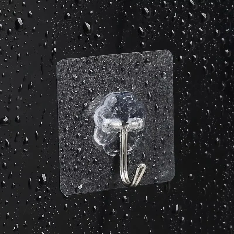 โปร่งใส Self-Adhesive Hooks ผ้าเช็ดตัวห้องน้ําเสื้อผ้าสติกเกอร์ตะขอแขวนกุญแจ Storage
