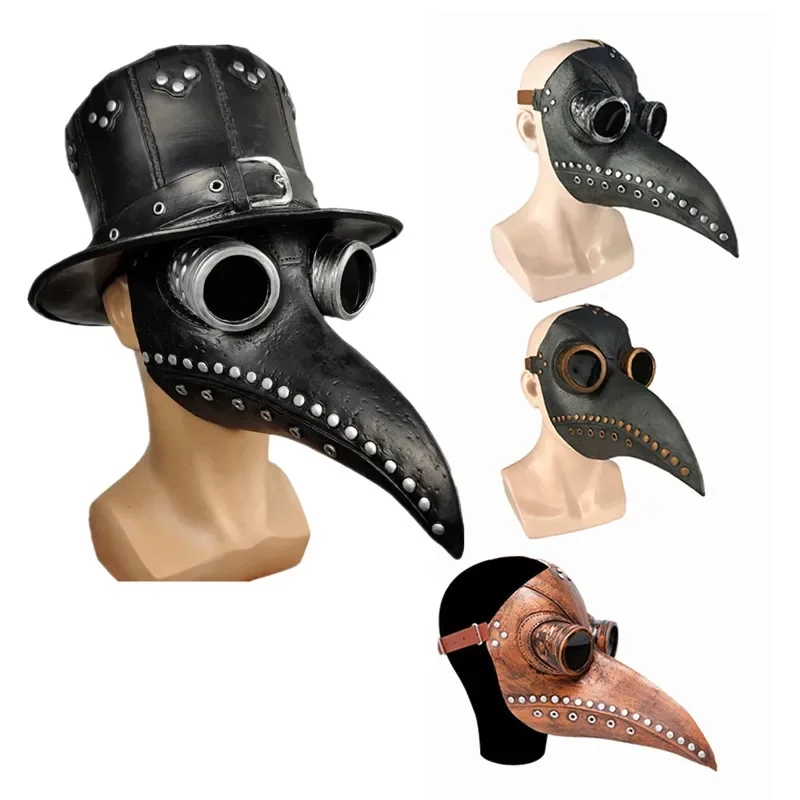 Plague Doctor Mask Long Nose Bird Halloween Beek Steampunk Gas Latex Face Mask Cosplay Prop for Kids and Adult Black Rubber