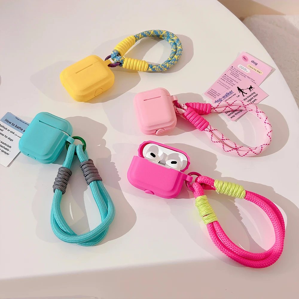 Funda de silicona suave para Airpods Pro 2 3 1, funda protectora de lujo para auriculares inalámbricos con cordón antipérdida, accesorios para auriculares
