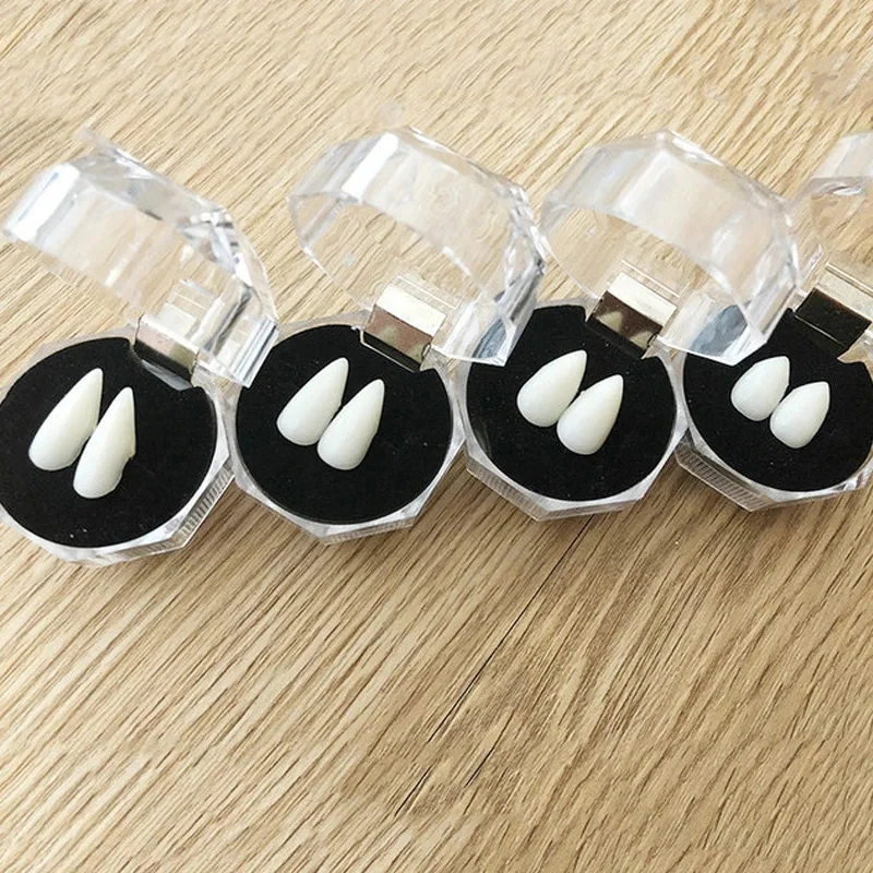 Colmillos de dientes de vampiro, accesorios para dentaduras postizas, accesorios para disfraz de Halloween, dientes postizos, pegamento sólido, adhesivo para dentadura, decoración para fiesta de Halloween