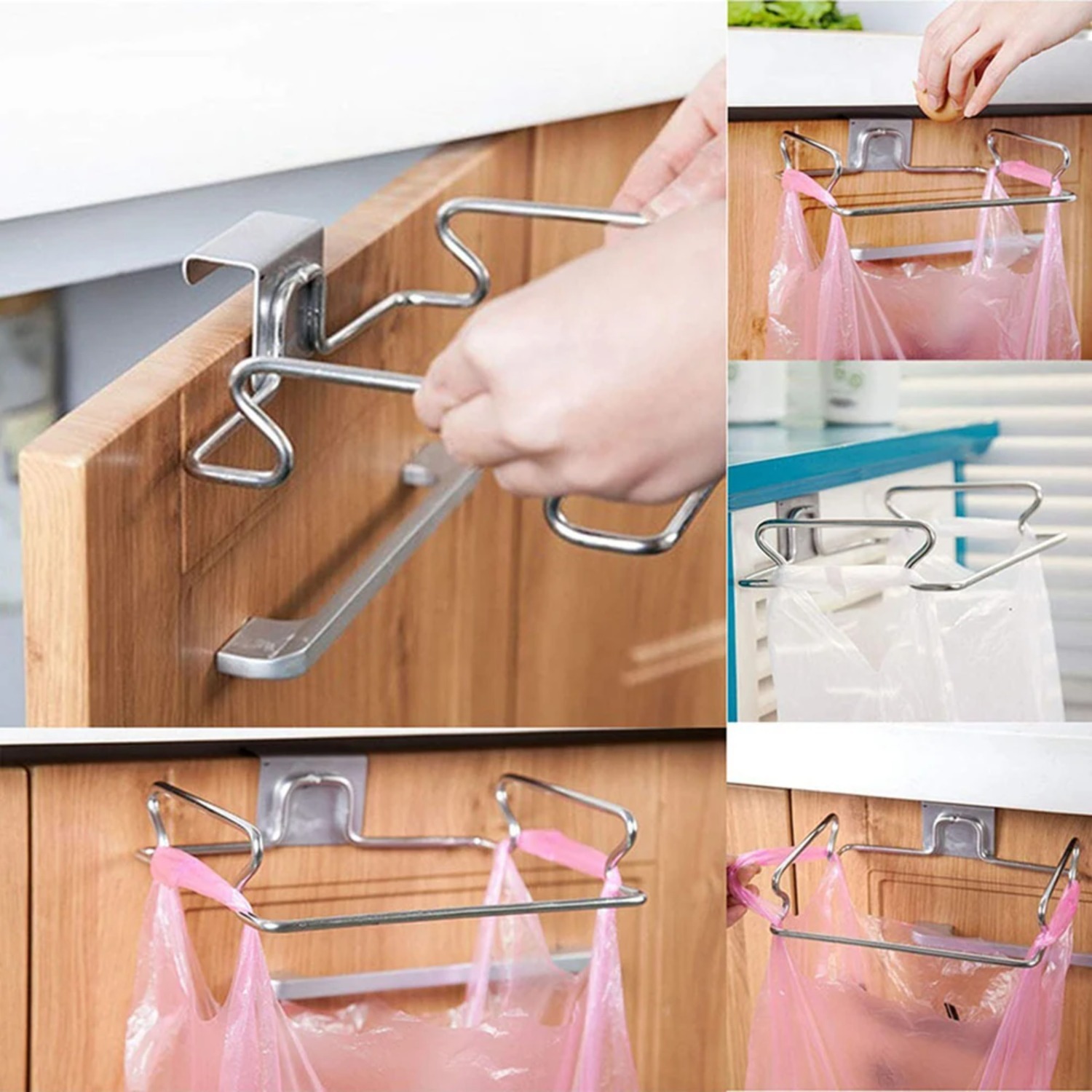 Stainless Steel Garbage Bag Storage Rack - Hanging Organizer Holder for Kitchen Cabinet & Pantry