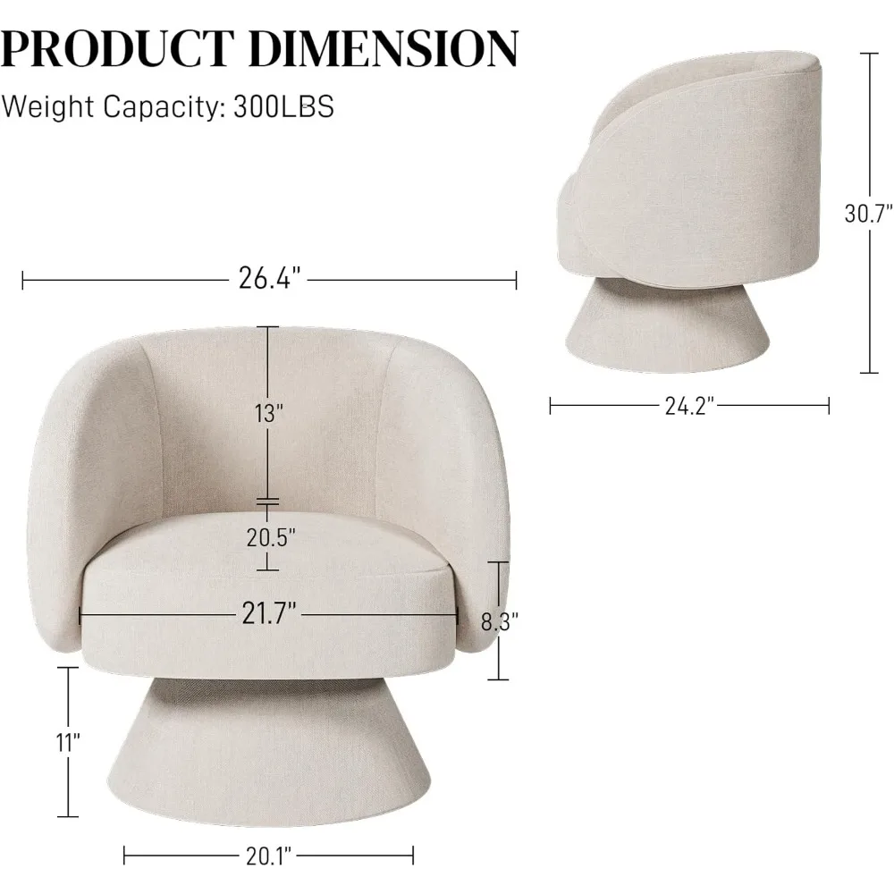 Swivel Barrel Chair Set of 2, Upholstered Swivel Cuddle Accent Chairs for Living Room, Comfy 360 Degree Modern Small Round