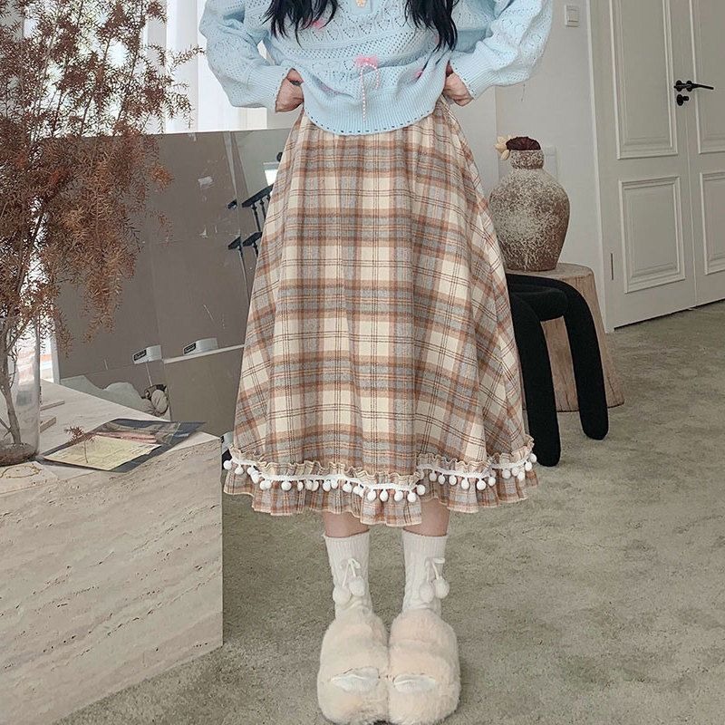 Geruite Rok voor Vrouwen Zoet Schattig Frans Vintage Herfst Winter Preppy Stijl All-match Harajuku Kawaii Rokken Y2k Kleding Chic