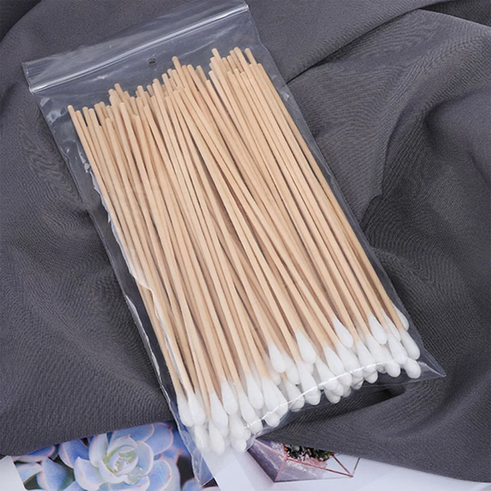 100-200 Uds hisopos de algodón desechables 15cm de un solo cabezal largo de madera Industrial sala limpia bastoncillos de algodón de abedul para manualidades maquillaje