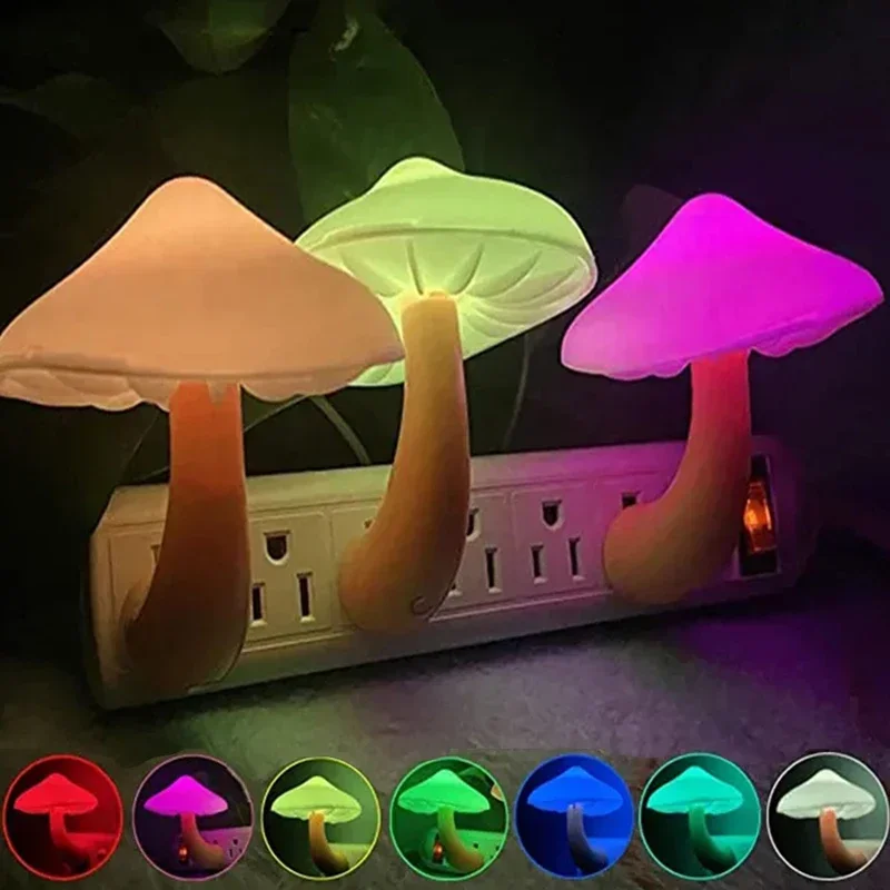 Mini luces LED de noche con forma de seta, Sensor automático, decoración de dormitorio, lámparas de pared con enchufe estadounidense para chico, lámpara de noche para habitación de niños