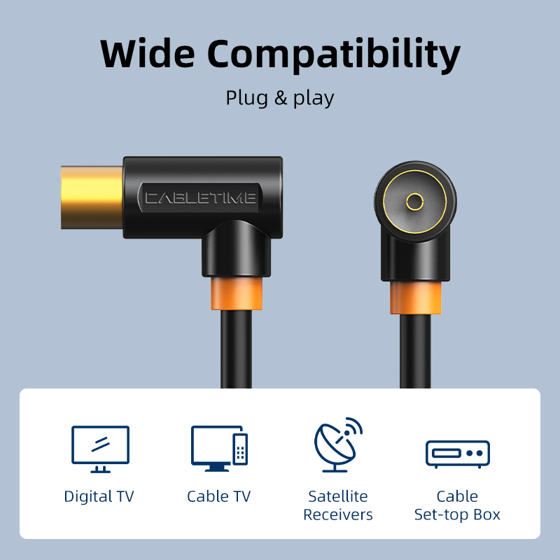 CCELT-デジタルTVケーブル,90度,高品質のアンテナ,HD,ビデオ用,c317