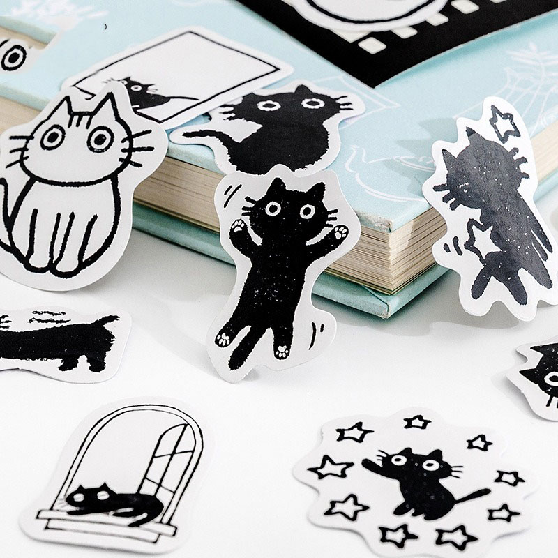 45PCS Cat Stickers with Cats Children's Stickers Sheet Kids Cute Stickers for Scrapbooking Pack Set Child Black Cat