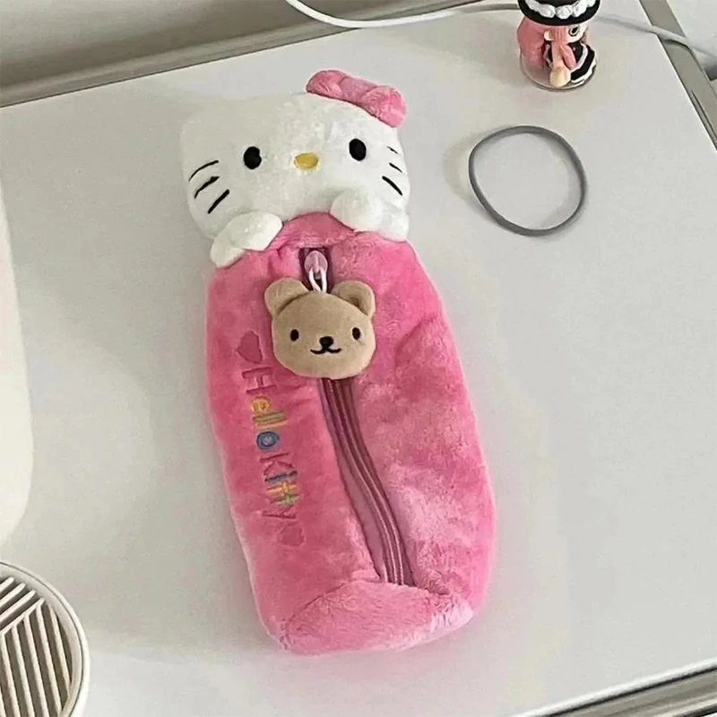 Kawaii การ์ตูนสีชมพู Hello Kitty ดินสอกระเป๋าน่ารัก KT Cat กล่องดินสอนักเรียนเครื่องเขียนโรงเรียนเด็กผู้หญิงของขวัญ