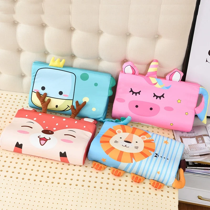 Almohada para niños de espuma viscoelástica con dibujos animados de 3 a 12 años, almohada transpirable con soporte para dormir para aliviar el dolor en el cuello con funda lavable de 45x27x6cm