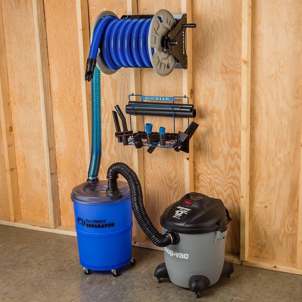 Vacuum Hose Reel - Holds 40' of 1-1/2'' Vacuum Hose Extension Reel w/Steel Frame - Adjustable Tension Knob,