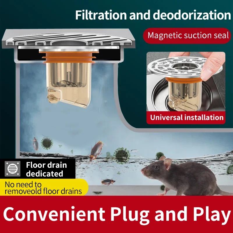 Dreno de chão magnético com fechamento automático, à prova de odor e insetos, desodorante, anti-odor, sem cheiro, banheiro, esgoto, chuveiro