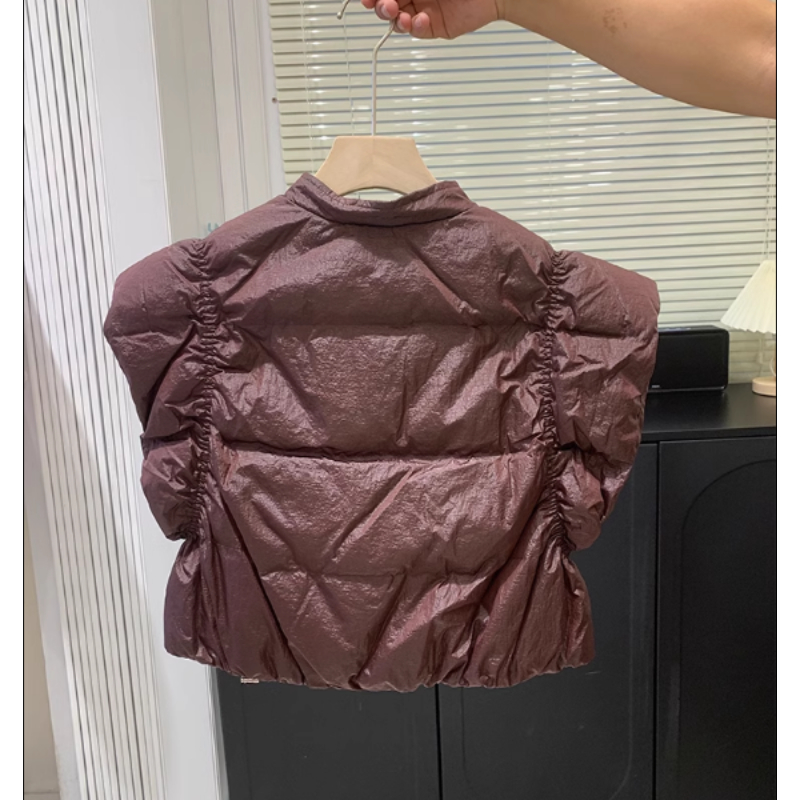 Colete de jaqueta ultracurta sem mangas, colete elegante, colete de pregas grossas, personalidade, coreano, novo