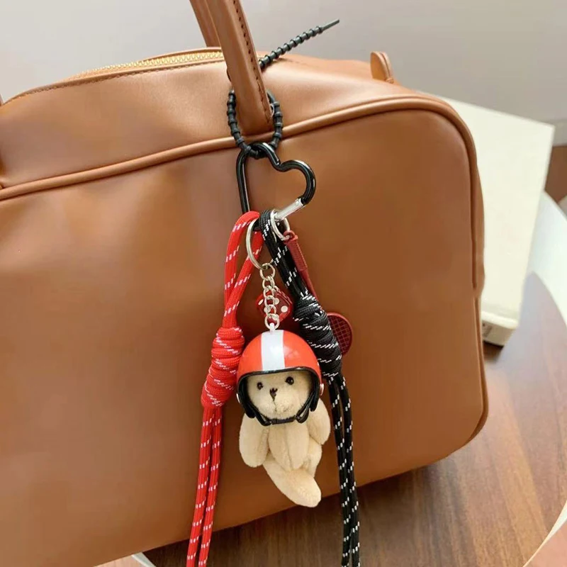 귀여운 헬멧 곰 가방 펜던트 짠 로프 심장 전화 열쇠 고리 DIY 가방 액세서리
