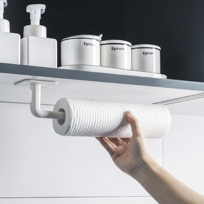 2Pcs No Hole Multifunctional Hooks Lazy Rag Hangers Kitchen Wall Mounted Paper Towel Organiser