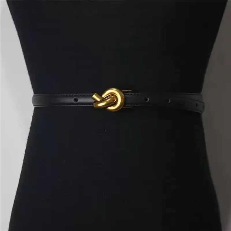 Cinturón fino ajustable a la moda, fajas de diseñador de cuero genuino de lujo para mujer, corsé coreano, cinturones con hebilla de nudo de Metal para mujer