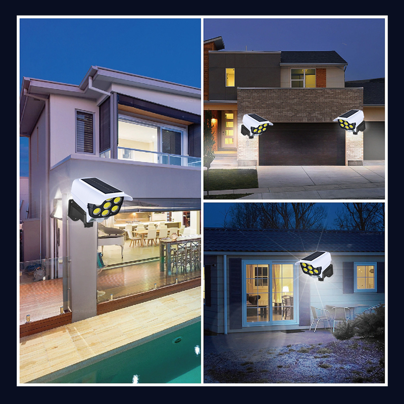 3 modos de iluminação multi-ângulo controle remoto movido a energia solar simulação monitoramento lâmpada de parede de indução com luz vermelha aviso para co