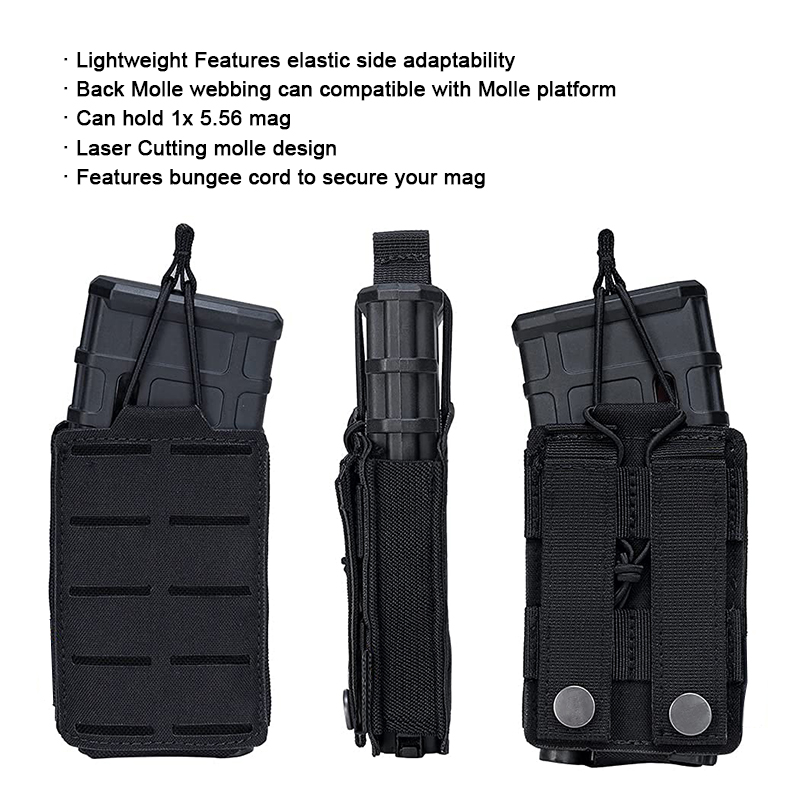 Tactical 556mm Mag Pouch Single Magazine Bag Open-Top MOLLE Bag for M4 M14 M16 AR-15 5.56MM Rifle Magazines