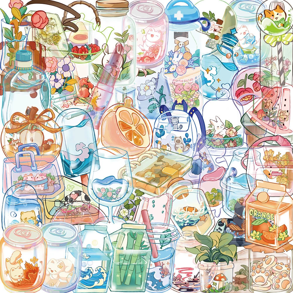 10/30/50pcs Carino Trasparente Tazza di Acqua di Vetro Bevanda Adesivi Decalcomanie Del Telefono Del Computer Portatile Scrapbook Frigo Decorazione Adesivo giocattoli per bambini