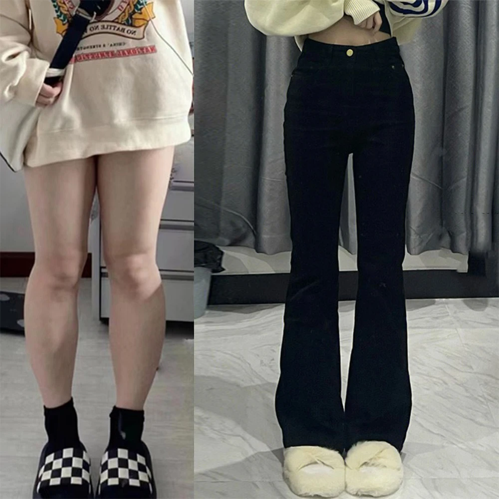 Korean Black Flare Jeans Women Vintage Y2K Denim Pants High Waist Slim Fit Stretch Tall and Thin Casual Solid Lady Trousers