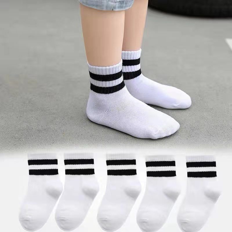 5 par/lote calcetines escolares de algodón suave y transpirable de Color puro para niños y niñas calcetines deportivos informales grises, negros y blancos para niños
