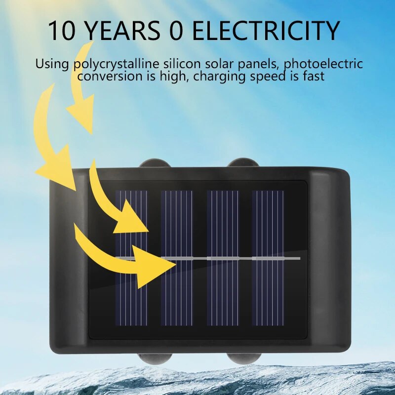 Lâmpada de parede solar LED 4 para exterior à prova d'água superior e inferior iluminação de jardim cerca decoração lâmpada solar