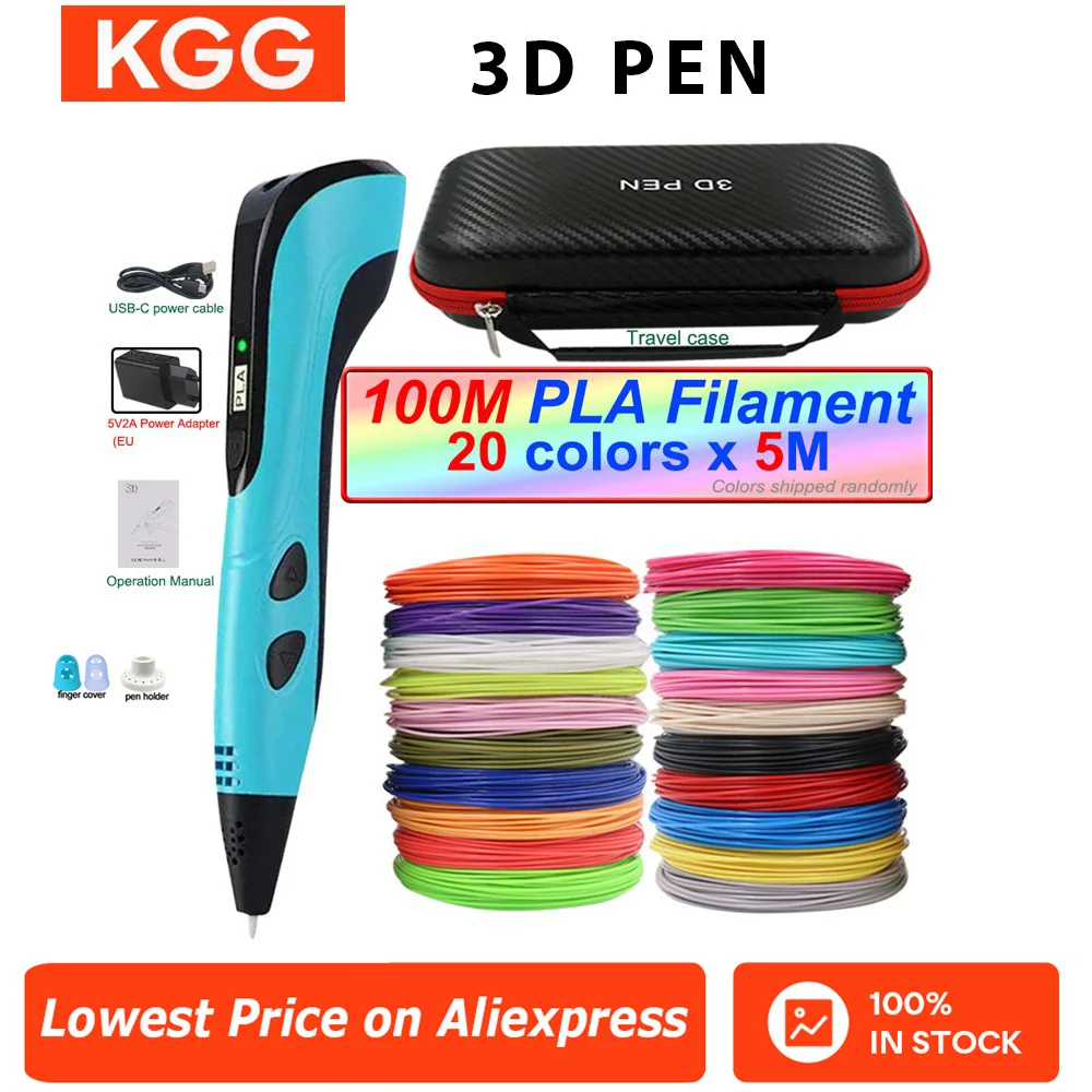 2025 3D-pennenset voor kinderen 3D-printpen met LED-scherm 100M PLA-stroomadapter Reisdoos Kerstverjaardagscadeau voor kinderen