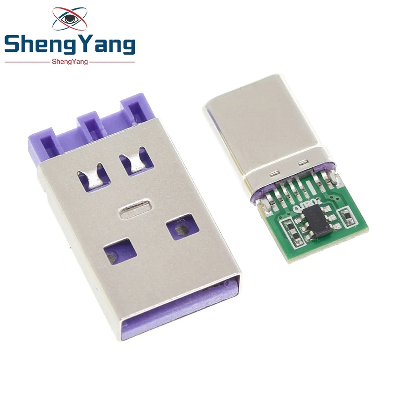 TZT 1 Juego de carga rápida tipo C USB 65W 5A conector macho soldadura con PCB de 5 pines + tipo A macho 6 pines USB DIY OTG carga de datos KIT de bricolaje