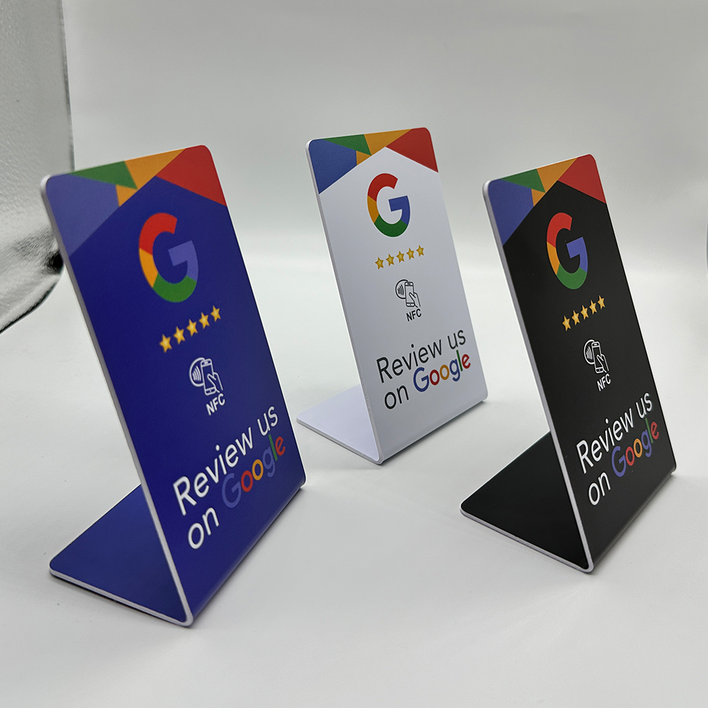 Soporte de llamadas de Google NFC, tarjeta de revisión de Google programable de 13,56 Mhz, estación NFC, tarjeta doblada de mesa, soporte de marca de pie
