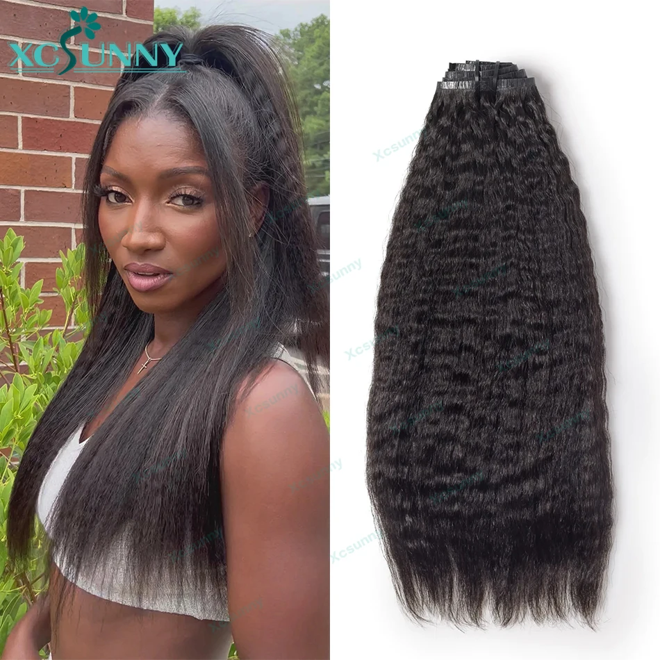 Clipe de plutônio sem costura em extensões de cabelo kinky em linha reta birmanês clássico trama clipe ins extensões de cabelo humano para preto