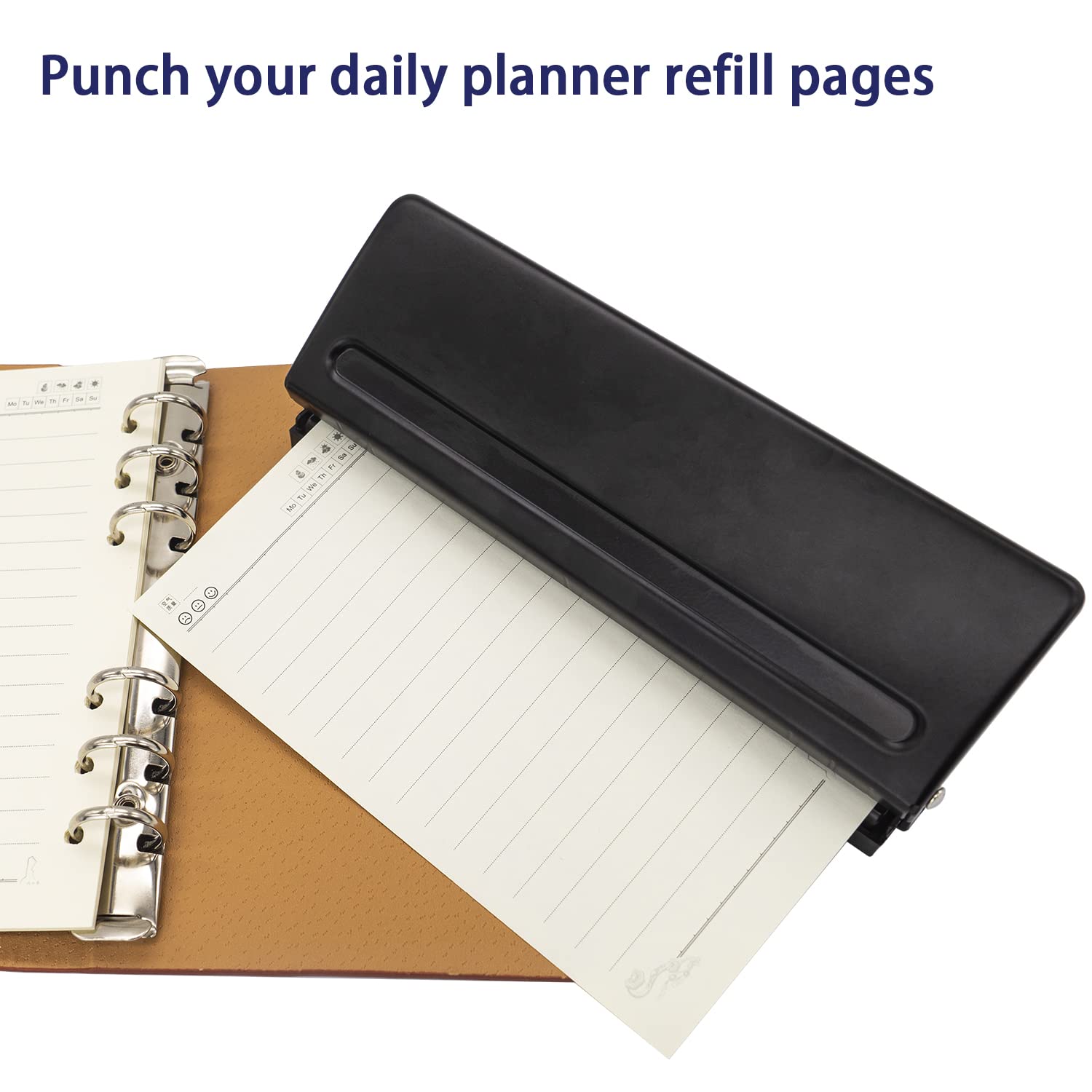 6-Hole Paper Punch with Positioning Mark Adjustable  Black Pink Daily Puncher for A5 for A4 / A5 / A6 / Personal/Pocket Size