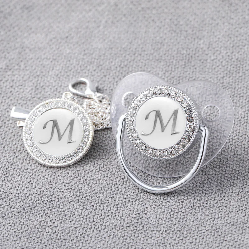 Cho Bé Cá Tính Núm Vú Giả Kẹp Sơ Sinh Cao Cấp Núm Vú Giả Giá Đỡ Chữ Bạc Bling Trẻ Sơ Sinh Trong Suốt Núm Vú Silicone Không Chứa Bpa