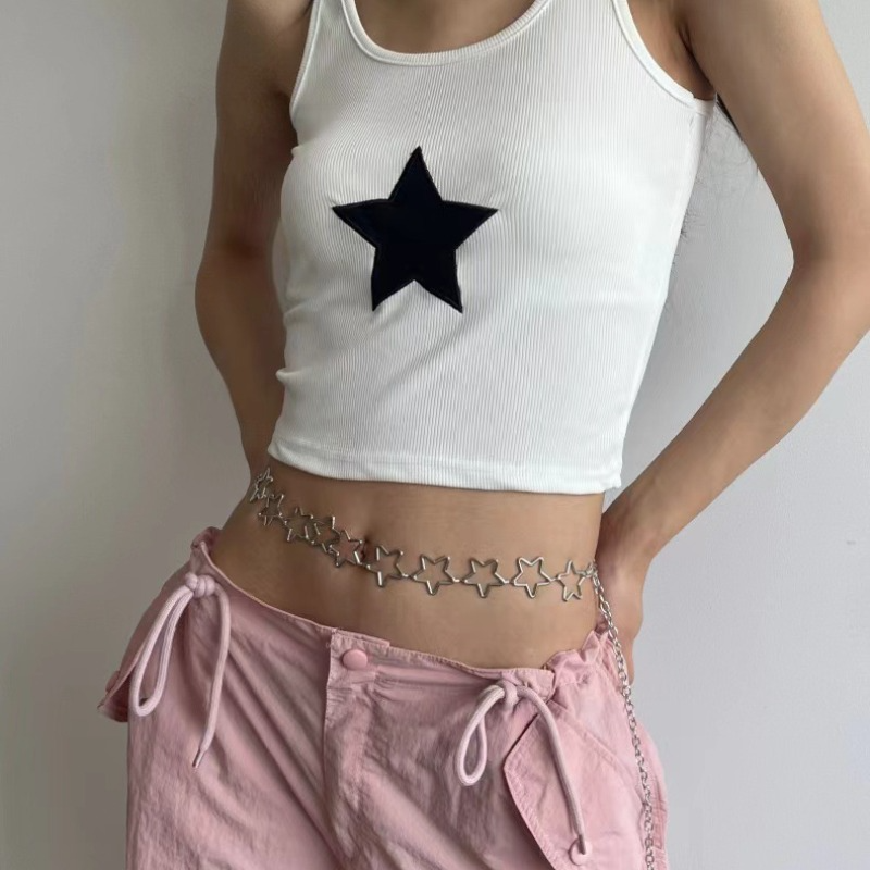 Cinturón de cadena de Metal con forma de estrella para mujer, vestido Y2k, Falda corta, cinturón de cadena con personalidad de estilo japonés, cinturón de cintura para vestido de estudiante