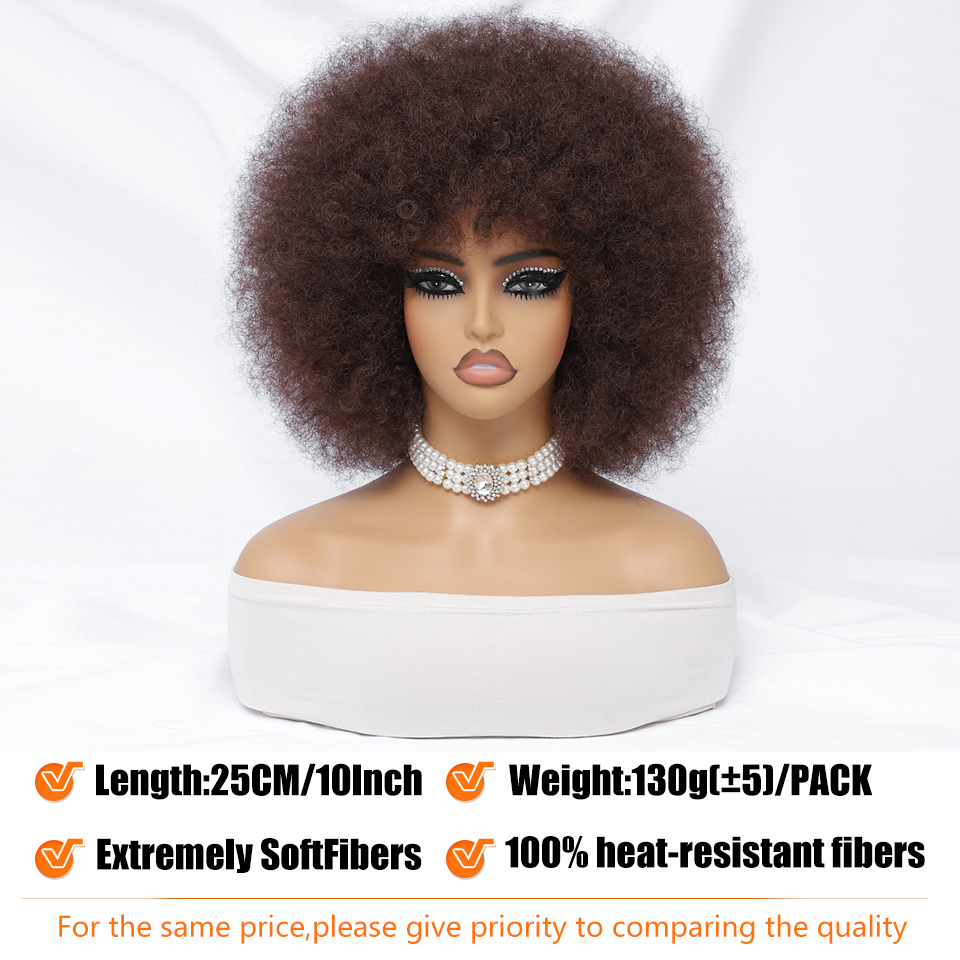 Afro Kinky Curlyวิกผมสั้นผมWigsสําหรับผู้หญิงสีดําสังเคราะห์Ombreคอสเพลย์สีน้ําตาลธรรมชาติสีดําสีชมพู