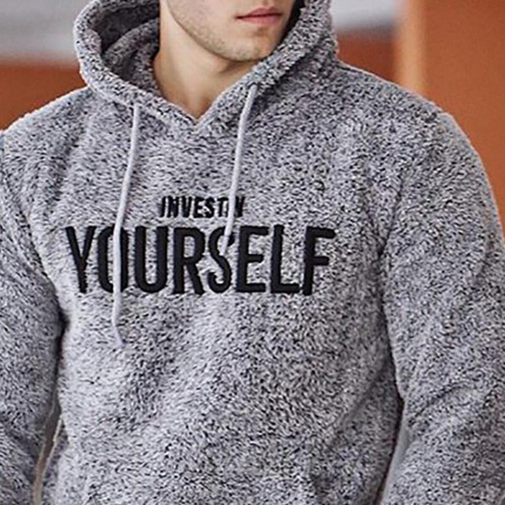 Sudadera con capucha con letras bordadas, jersey cálido para hombre, sudadera con capucha y bolsillos de manga larga, sudaderas informales de lana para Primavera/otoño