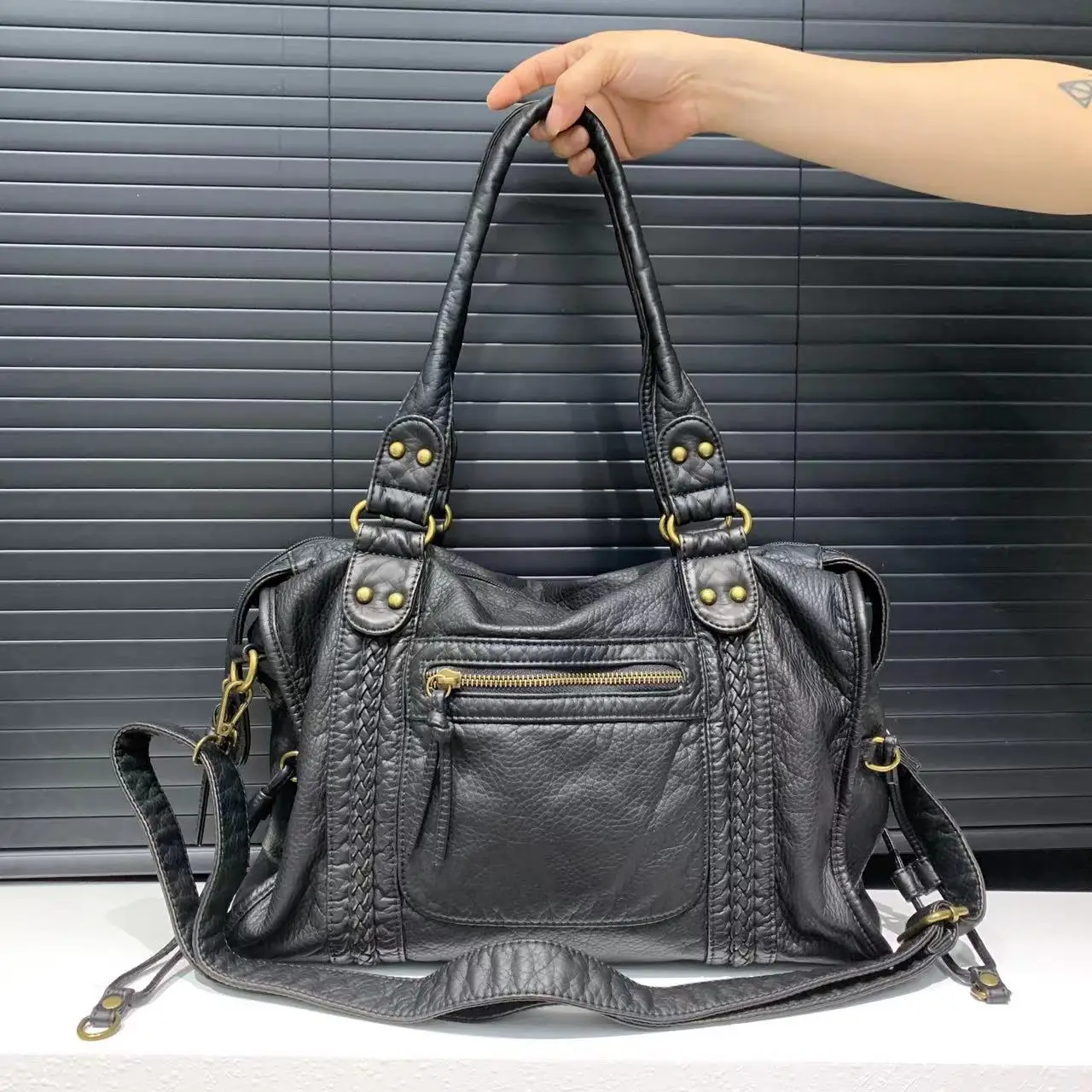 Y2K Spicy Girl Torba na jedno ramię Crossbody Vintage Washed Leather Miękka skórzana torba motocyklowa Torba o dużej pojemności