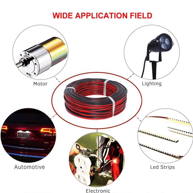 30awg-16awg Alambre de cobre estañado de 2 pines 80 ° C 300V PVC que conecta el cable de extensión flexible rojo y negro para luces de cinta LED