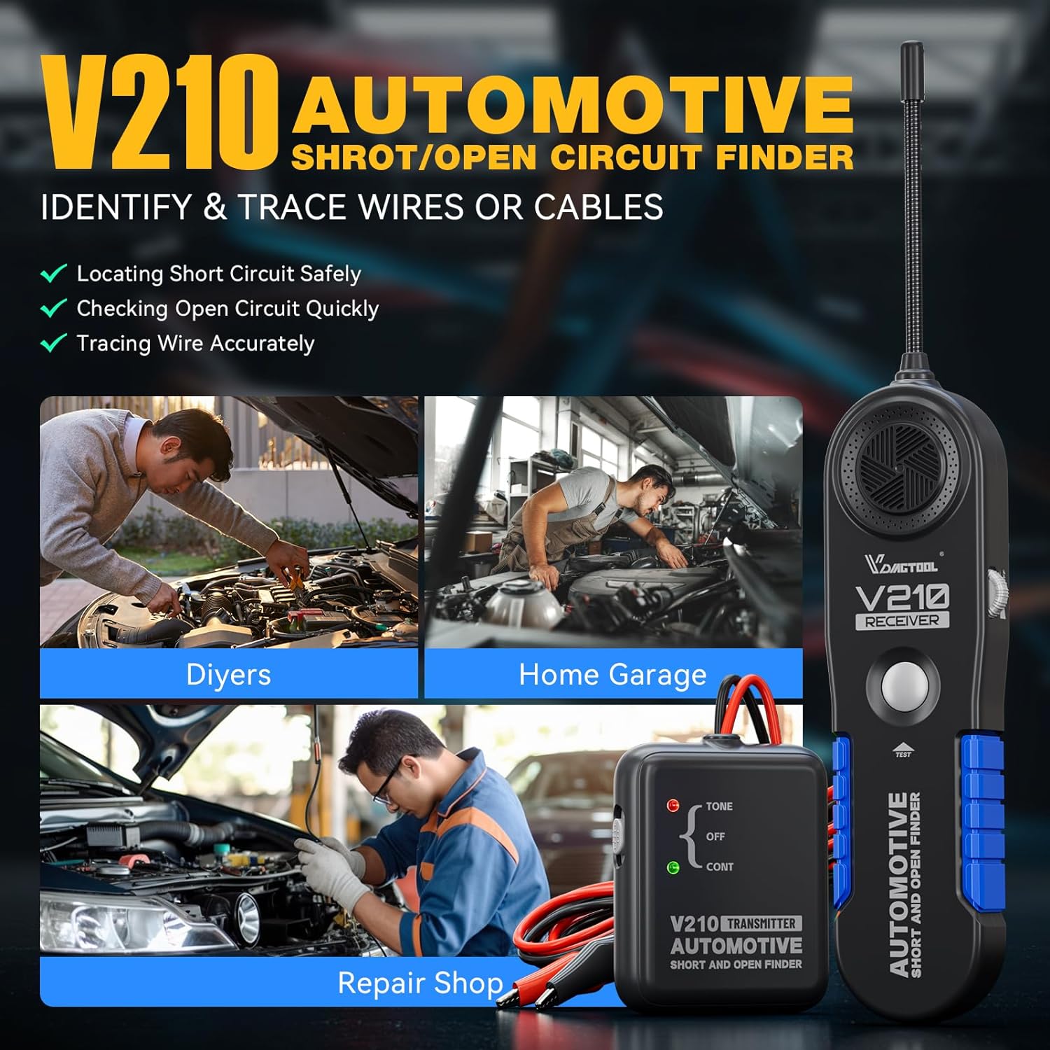 VDIAGTOOL V210 probador de circuito automotriz Cable de reparación de automóviles rastreador de cables de circuito analizador 6-42V comprobador de buscador abierto corto