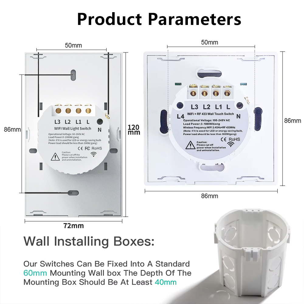 TNCE Tuya Switch WIFI RF US/EU, 1/2/3/4 Gang No/con controlador de luz LED de pared de cable neutro, vida inteligente, voz Alexa Google Home