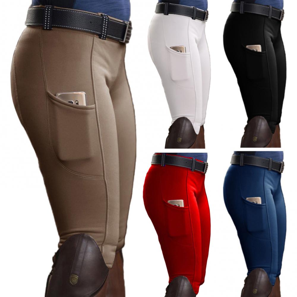 Pantalon élastique pour femmes, couleur unie, poche, levage des hanches, course de chevaux équestre, équitation
