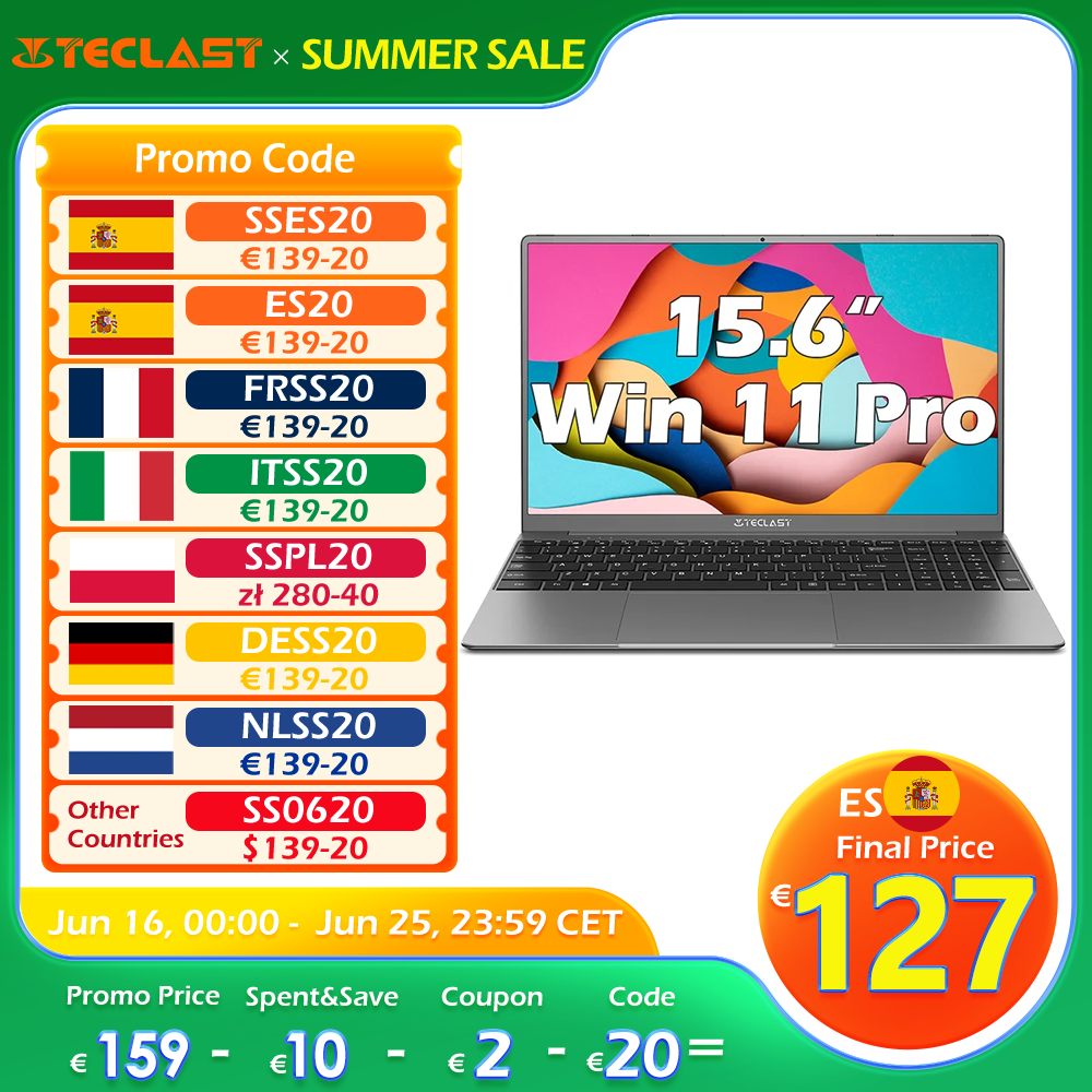 Teclast F16 Plus Laptop, 15.6 pulgadas, 8GB+256GB / 16GB+512GB, Windows 11 Pro, for Intel Celeron Gemini Lake, USB, Mini-HDMI, Teclado de tamaño completo