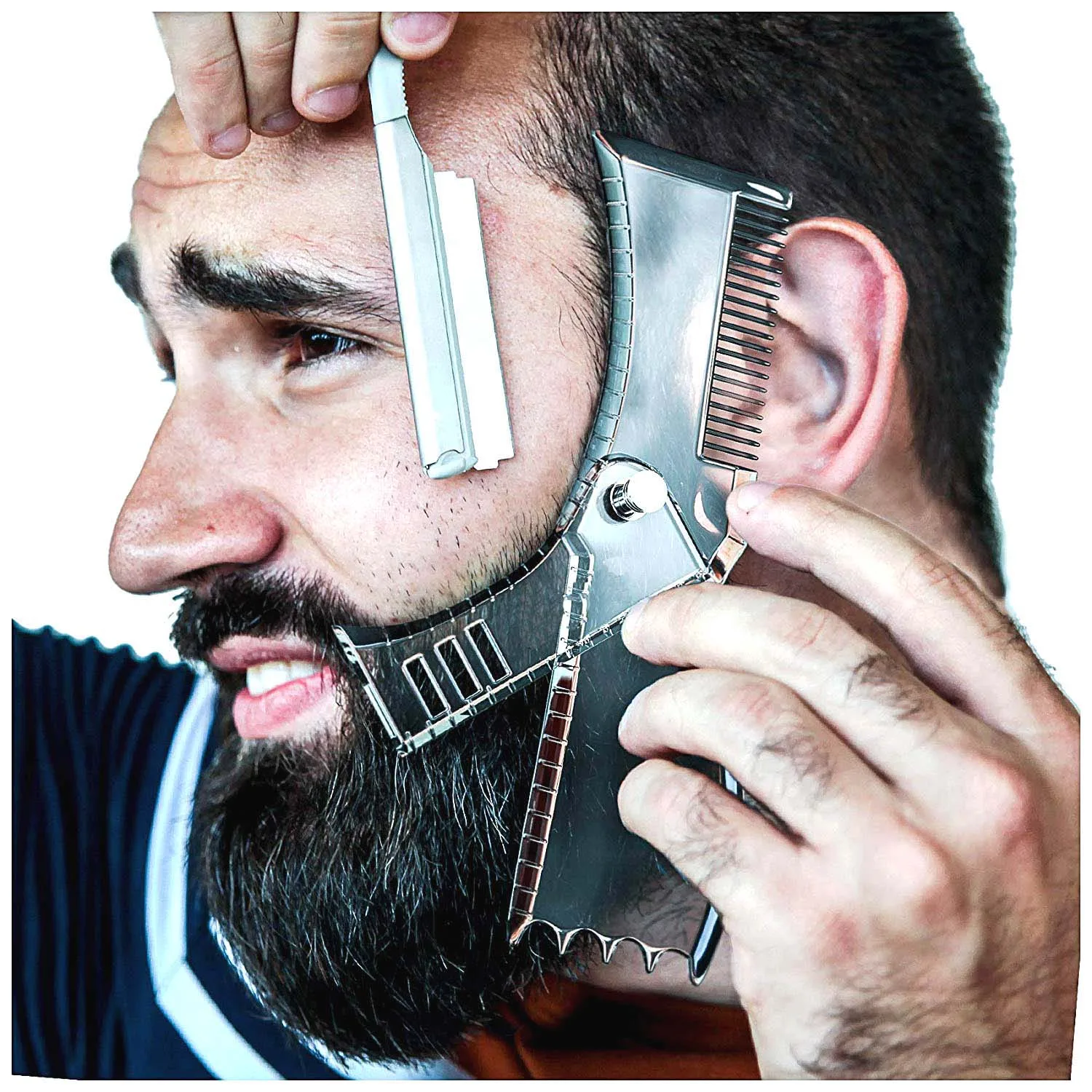 Pettine per styling barba multifunzionale uomo 360 °   Guida allo modello rotante per la barba per modellare e rifinire perfetti