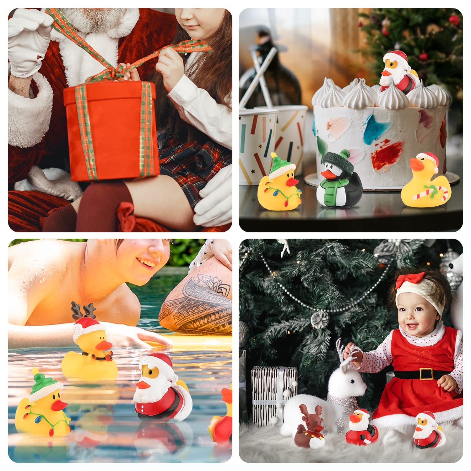 Jijie-クリスマスのゴム製アヒル、バスのゴム、アヒルのおもちゃ、かわいいホリデーギフト、パーティー用品
