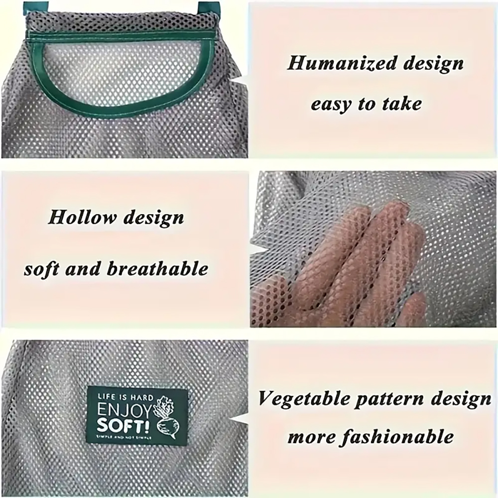 Wall-Mounted Breathable Mesh Storage Bag With Handle, Made Of Polyester, Suitable For Storing And Organizing Kitchen Vegetables,