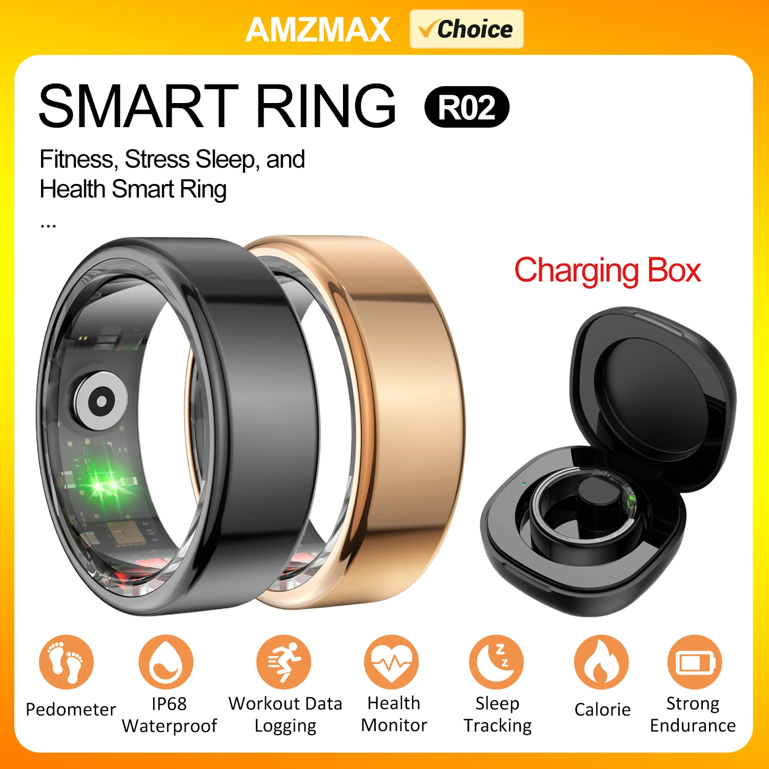 AMZMAX R02 anillo inteligente modos multideportivos podómetro rastreador de ejercicios monitoreo de salud IP68 impermeable anillo inteligente de grado militar