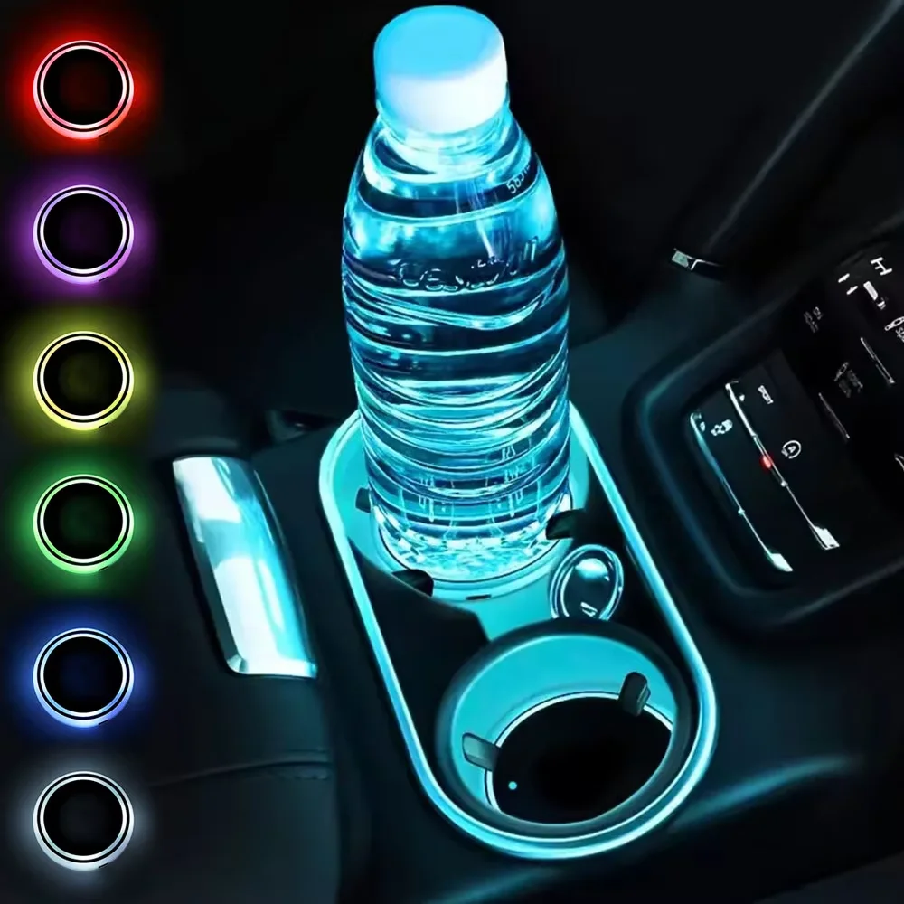 7 cores mudando luz led suporte de copo do carro luzes decorativas iluminação ambiente brilhante almofadas de porta-copos carregamento usb anti deslizamento coaster