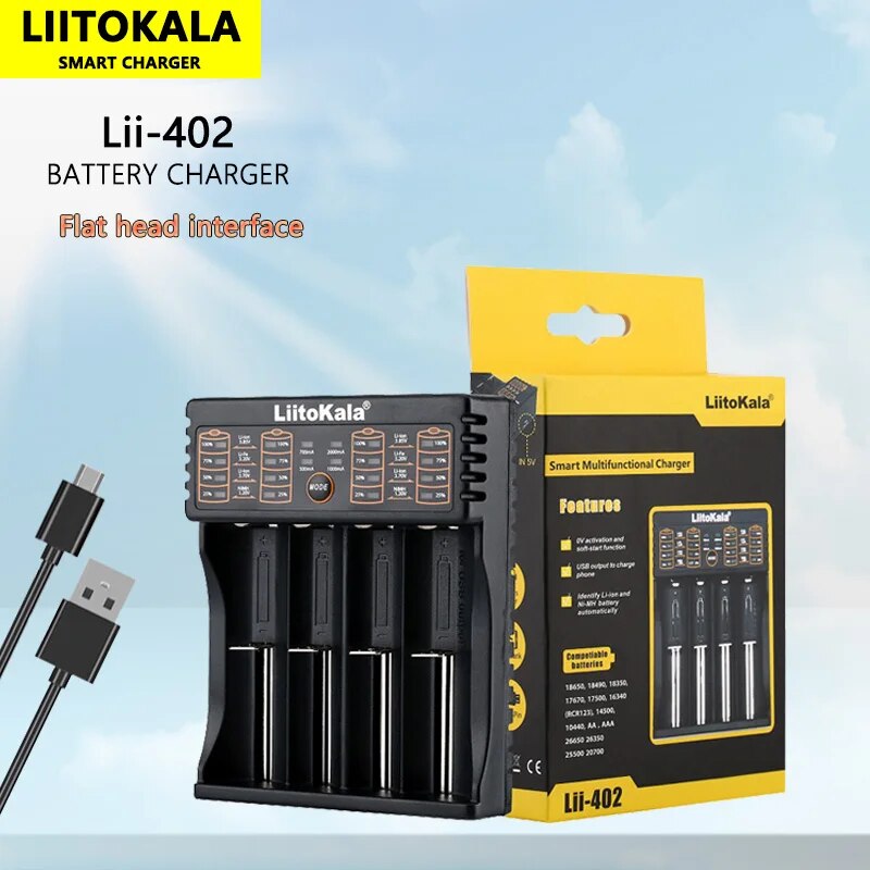 Liitokala Lii-402 18650 3.7V 3.2V 3.85V 26650 20700 14500 21700 25500 16340 1.2V NiMH Caricabatteria ricaricabile al litio