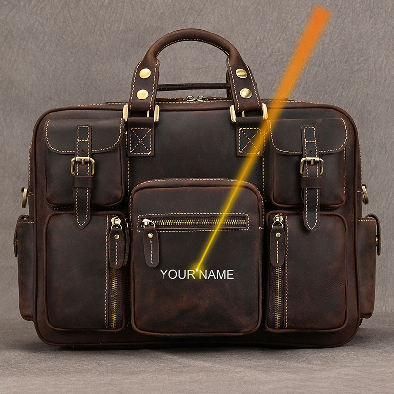 Luufan vintage crazy horse couro maleta masculina 15.6 "bolsa de negócios couro vaca portátil saco do mensageiro arquivos grandes trabalho tote