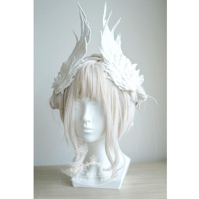 Lolita headwear asas de anjo pena preto branco festa desempenho estilo gótico lolita asa ornamento de cabelo